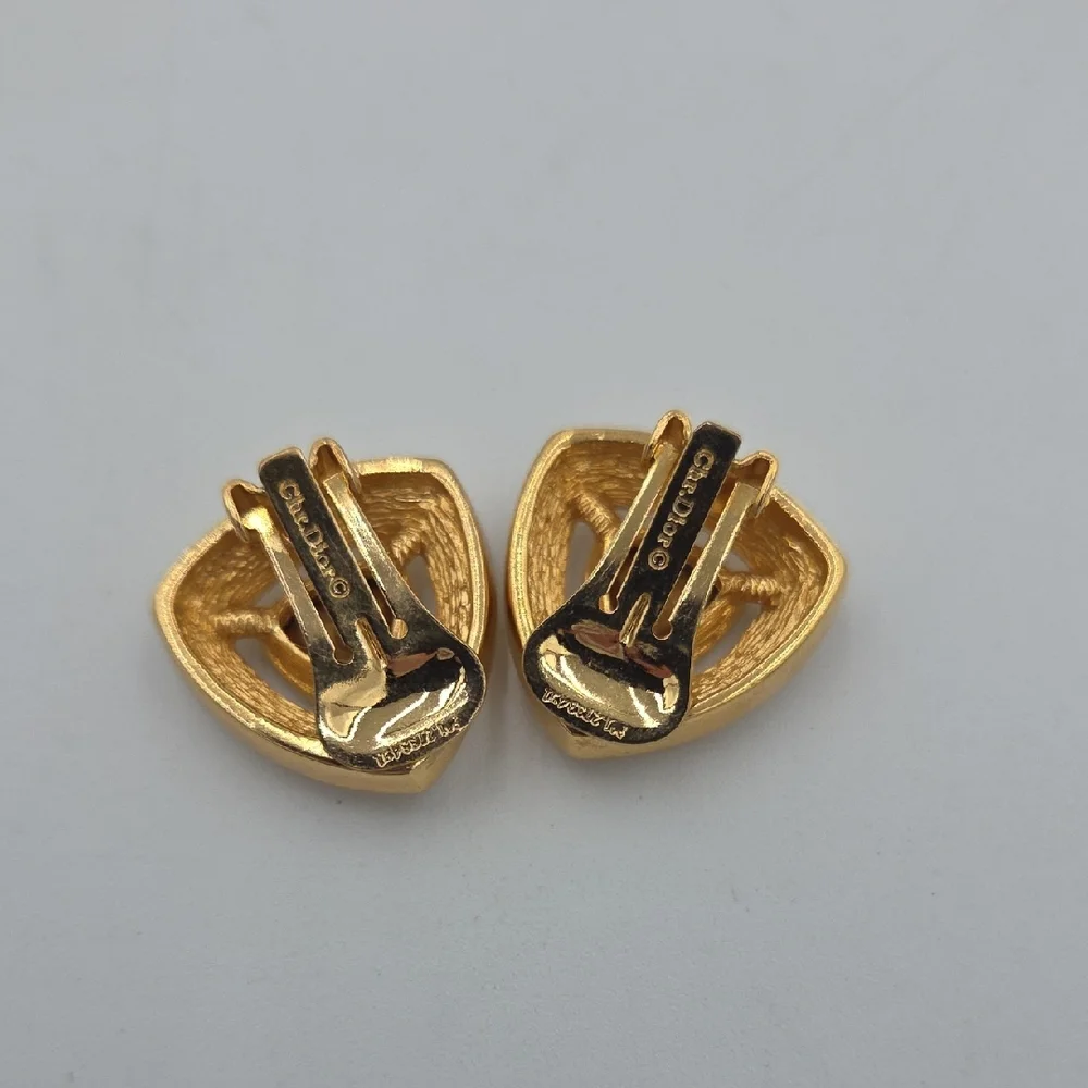 Vintage Christian Dior Amethyst Rhinestone Gold Clip On Earrings